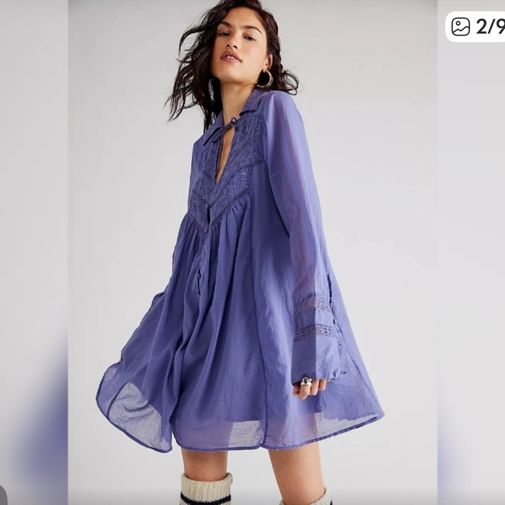 Free People - NWT Haddie Long Sleeve Minidress in Prep Peri - Size L